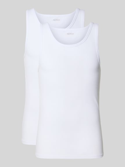 Produktfoto, białe topy Tanktop in Ripp-Optik mit Rundhalsausschnitt od MCNEAL, mieszanka bawełny i elastanu, krój slim fit, efekt prążkowania, okrągły dekolt