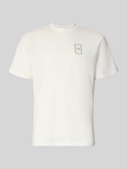Produktfoto, weißes Herren T-Shirt Regular Fit T-Shirt aus reiner Baumwolle Modell 'CN Tenniscourt Backprint' von Lacoste, glatte Struktur, dezentes Patch vorn, Herren T-Shirt von Lacoste