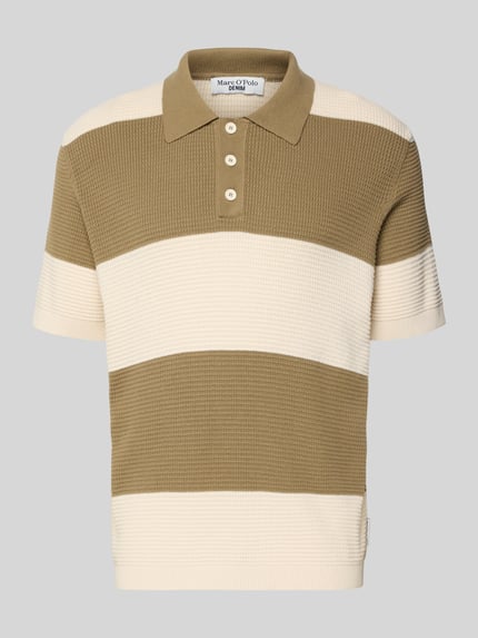 Produktfoto, Regular Fit Poloshirt aus reiner Baumwolle von Marc O'Polo Denim in Two-Tone-Optik mit Label-Patch, Strickstruktur, 3-Knopf-Verschluss, kurzarm.