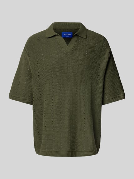 JACK & JONES Relaxed fit poloshirt met ajourpatroon, model 'PAROS' Olijfgroen - 2