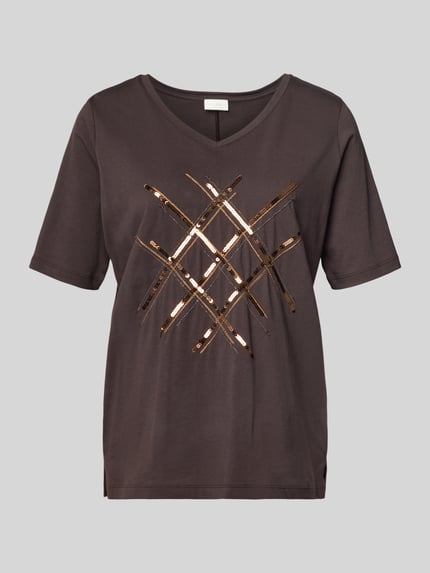 Milano Italy T-Shirt mit Pailletten und V-Ausschnitt Schoko 2
