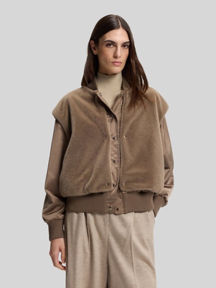 BOSS Regular Fit Bomberjacke mit abnehmbarer Weste aus Kunstfell Mud 4