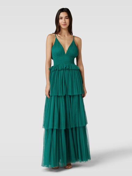 Lace & Beads Abendkleid mit tiefem V-Ausschnitt Lagune 4