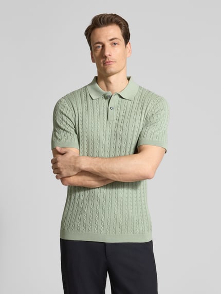 Christian Berg Men Slim Fit Poloshirt in Strick-Optik Oliv 4