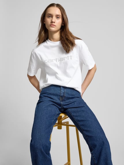 Carhartt Work In Progress T-shirt z obszyciem kamieniami stras model ‘Rivet’ Biały 3