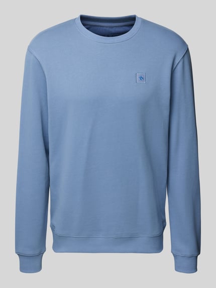 Produktfoto, Sweatshirt met Label-Detail van Scotch & Soda in lichtblauw, pure katoen, geribde boorden, relaxed fit, ronde hals.