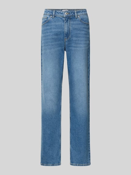 Produktfoto, gerade geschnittene blaue Straight Fit Jeans aus Baumwoll-Elasthan-Mix mit 5-Pocket-Design von Jake*s Casual.
