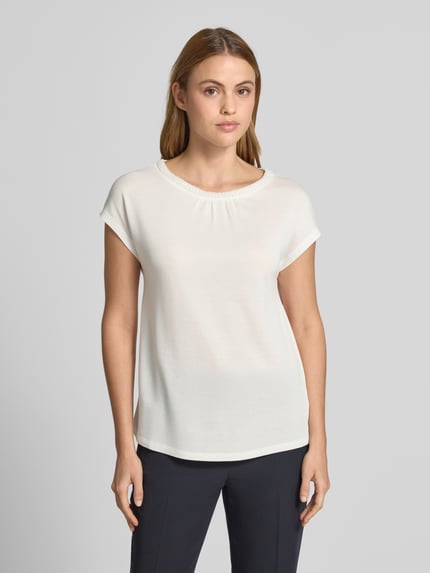 MORE & MORE t-shirt z okrągłym dekoltem i ozdobnymi perełkami Złamany biały 4
