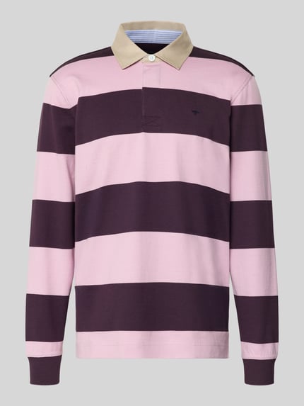 Productfoto, Regular Fit Poloshirt met strepenpatroon en label-stitching van Fynch-Hatton, katoen, polokraag, knoopsluiting, longsleeve.