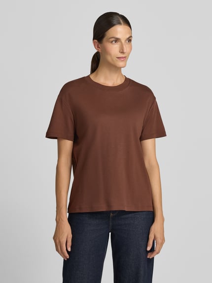 Stefanel T-shirt z czystej bawełny Czekoladowy 4