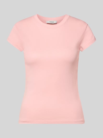 Produktfoto, T-shirt met ronde hals model 'EVERYDAY' van Topshop, dames, katoenmix, slim fit, ruglengte maat S 54 cm, lichtroze kleur