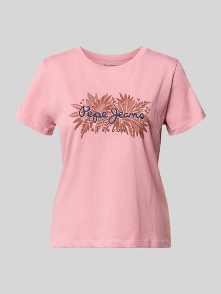 Produktfoto, Boxy Fit T-shirt uit puur katoen model 'CRISTINA' van Pepe Jeans in effen kleuren met labelprint en motiefprint, ronde hals, korte mouw, jersey-materiaalverwerking
