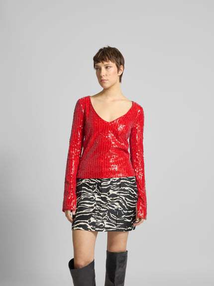 ROTATE shirt met lange mouwen met v-hals Rood - 4