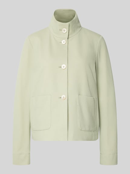 Produktfoto, Regular Fit Jacke mit Stehkragen von WHITE LABEL in hellem Grünton, elastischer Baumwoll-Mix, strukturierte Oberfläche, aufgesetzte Taschen, durchgehende Knopfleiste, Damenjacke