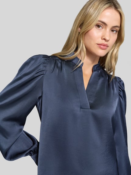 Neo Noir blouse met lange mouwen met stretch model 'Rosslyn' Rookblauw - 3