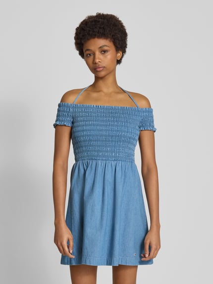 Tommy Jeans Sukienka mini taliowana z czystej bawełny Jeansowy niebieski 4