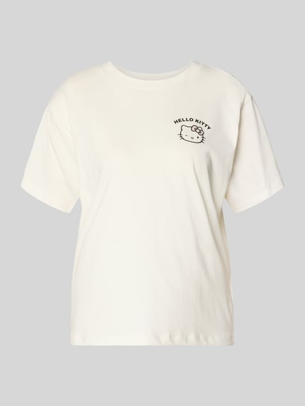 Produktfoto, Regular Fit T-shirt met motiefprint van Jake*s Casual, puur katoen, ronde hals, wit met zwart motief, rechte vormen, zachte textuur