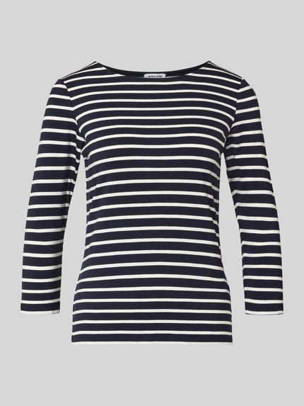 Produktfoto, T-Shirt mit Rundhalsausschnitt und 3/4-Arm von More & More, weiß-schwarze Streifen, Viskose-Elasthan-Mix, Regular-Fit