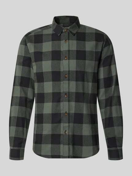 Produktfoto, Slim Fit Freizeithemd aus reiner Baumwolle Modell 'GUDMUND' von ONLY & SONS, grün-schwarzes Karomuster, glatte Textur