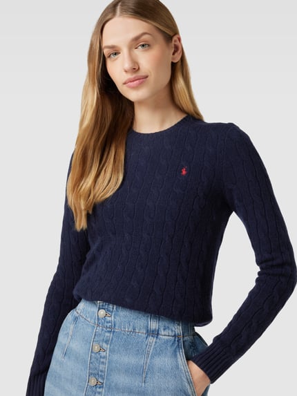 Polo Ralph Lauren Gebreide pullover met kabelpatroon, model 'JULIANNA' Marineblauw - 3