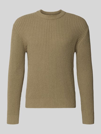 Produktfoto, Slim Fit Pullover in Strick-Optik von JAKE*S STUDIO MEN, Baumwoll-Mix, meliertes Beige, Rippstruktur, Rundhalsausschnitt