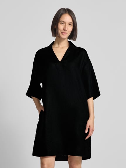 Christian Berg Woman Knielanges Leinenkleid mit V-Ausschnitt Black 4