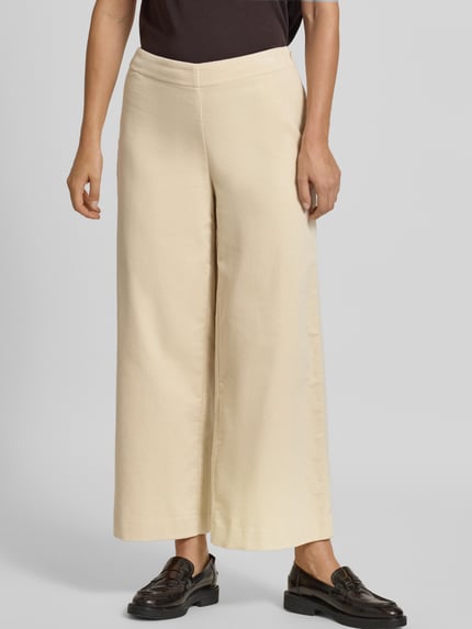 COMMA Wide leg pantalon met structuurmotief Zand - 4