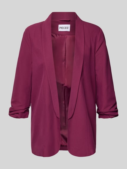 Produktfoto, Regular Fit Longblazer mit Viskose-Anteil Modell 'BOSELLA' von Pieces in Optik: Unifarben mit Reverskragen, Schulterpolster, 3/4-Arm, Webstruktur