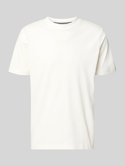 Produktfoto, T-Shirt mit Rundhalsausschnitt und Logo-Print von Lerros, Herren T-Shirt aus Baumwoll-Mix, Regular-Fit, Rückenlänge 71 cm in Größe M, einfarbiges Weiß, glatte Textur