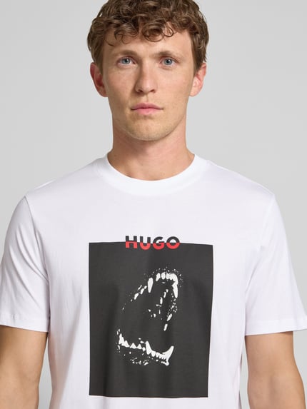 HUGO T-shirt z nadrukowanym motywem i logo model ‘Dobero’ Biały 3