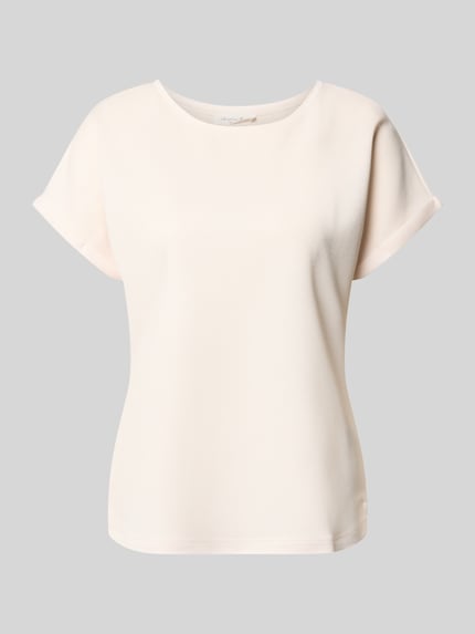 Productfoto, T-Shirt met viscose van Christian Berg Woman, recht model, ronde hals, vaste mouwomslagen, creme, ruglengte maat S 58 cm