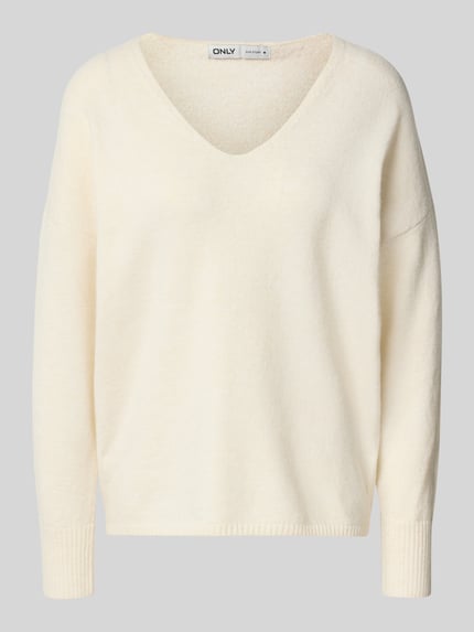 ONLY Sweter o kroju relaxed fit z dekoltem w serek Złamany biały melanż 2