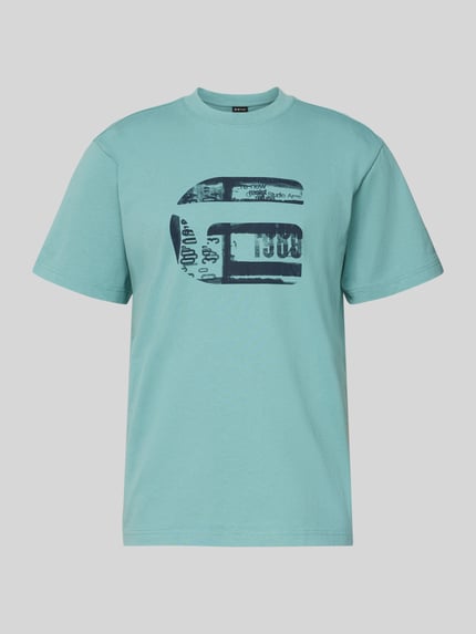 Produktfoto, türkisfarbenes Regular Fit T-Shirt mit blauem Logo-Print, Rundhalsausschnitt, reine Baumwolle, Modell 'icon' von G-Star Raw