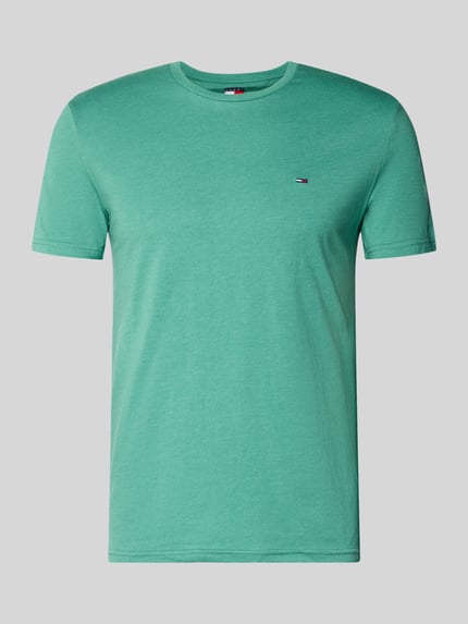 Produktfoto, Slim Fit T-Shirt aus Baumwoll-Mix Modell 'JASPE HERITAGE' von Tommy Jeans in grüner Melange-Optik mit Logo-Stitching, Kurzarm