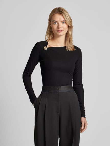 GUESS Bluzka z długim rękawem i aplikacją z logo model ‘FEBE’ Czarny 4