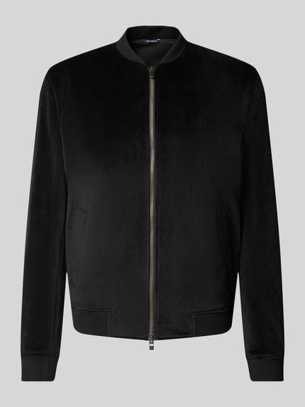 Produktfoto, Blouson mit Stehkragen und Zweiwege-Reißverschluss von MCNEAL aus schwarzem Material-Mix mit Stretch-Anteil und Eingrifftaschen