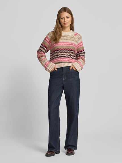 YAS Relaxed Fit Strickpullover mit Woll-Anteil Modell 'BIBI' Pink 1
