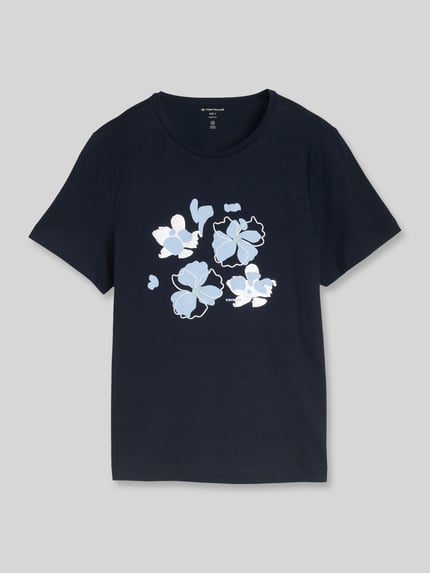 Tom Tailor Regular Fit T-Shirt aus reiner Baumwolle mit Motiv-Print Dunkelblau 2