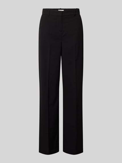 Produktfoto, stoffen broek met bandplooien Model 'DANTA' van B.Young, materiaalmix met viscose, recht model, steekzakken, zwart