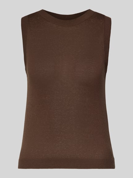 Produktfoto, brązowy Slim Fit Top aus Seiden-Leinen-Mix Modell 'DRIVA' od Weekend Max Mara, krój slim fit, dzianina, gładka faktura