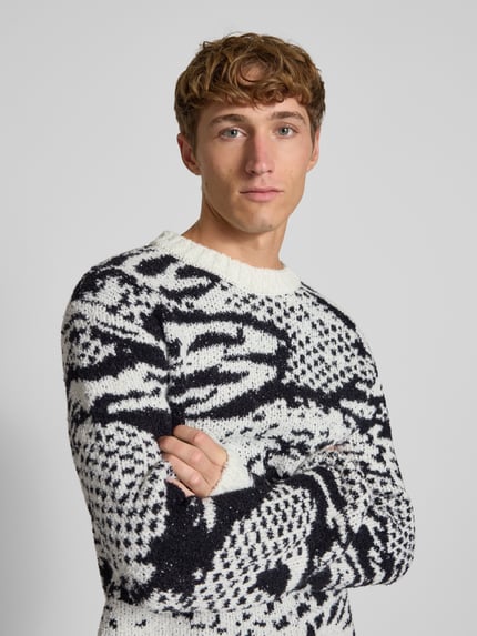 Edwin Regular Fit Strickpullover mit Woll-Anteil Modell 'PANKU' Weiss 3