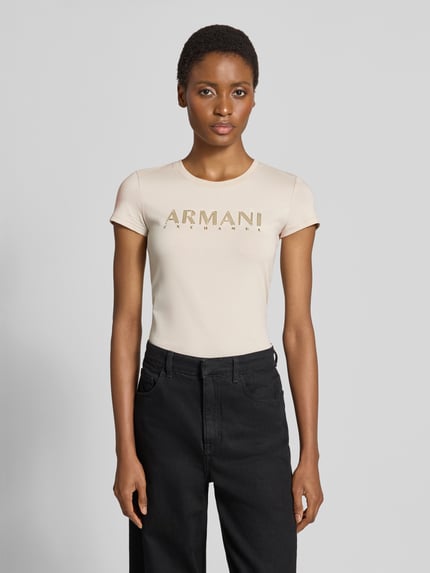 Armani Exchange Slim Fit T-Shirt mit Label-Print Beige 4