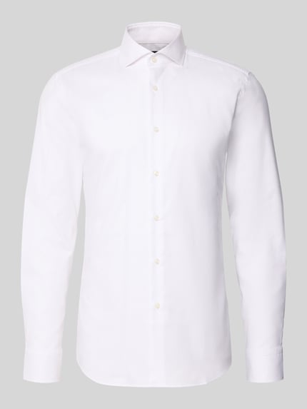 Produktfoto, Slim Fit Businesshemd aus Baumwoll-Mix Modell 'H-HANK-SP-C1' von BOSS, efekt: jednolity kolor, mieszanka bawełny, kołnierzyk typu cutaway, listwa guzikowa na całej długości, długi rękaw, mankiety sportowe, faktura: pika