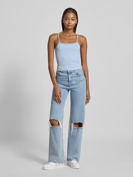 ONLY Regular fit top met bandjes in riblook, model 'LEMONE' Lichtblauw - 1