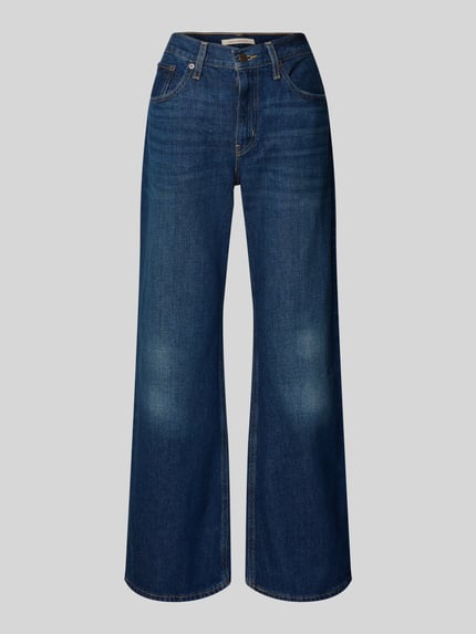Produktfoto, Wide Leg Jeans mit 5-Pocket-Design Modell 'MIDDY' van Levi's®, donkerblauw denim, rechte wijde pijpen, pure katoen, metalen knoopsluiting.