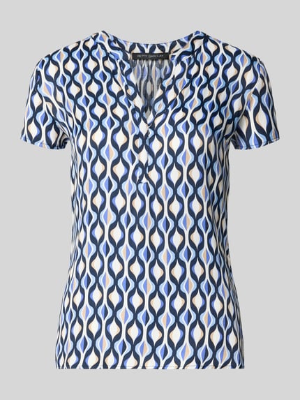 Productfoto, Blusenshirt aus Viskose im Allover-Look van Betty Barclay, blauwe, beige en witte print, regular fit, V-hals, dames, pure viscose.