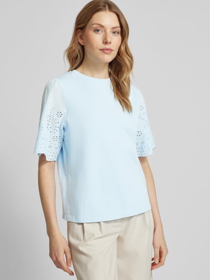 YAS Regular Fit T-Shirt mit Lochmuster Modell 'YASLEX' Hellblau 3