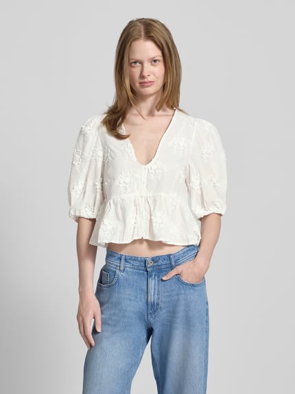 MANGO Cropped Blusenshirt mit V-Ausschnitt Offwhite 4