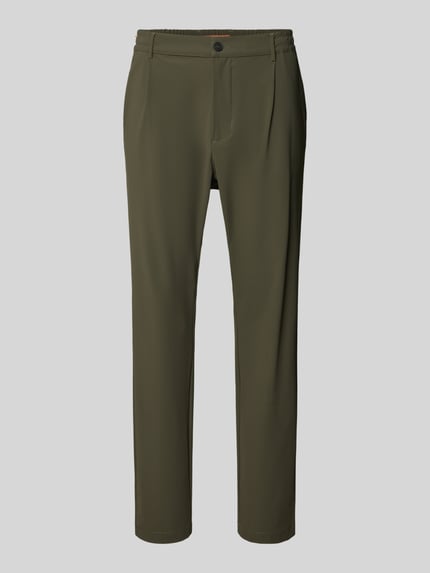 Produktfoto, Slim Fit Hose mit Paspeltaschen am Gesäß von CRUNA, olivgrün, Material-Mix mit Stretch, gerade Form, glatte Textur