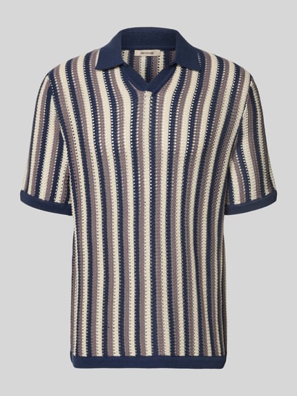Produktfoto, Regular Fit Poloshirt aus Baumwoll-Mix Modell 'THUE' von Only & Sons, paski, dzianina ażurowa, kołnierzyk polo, rękaw krótki